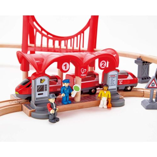  Hape Railway Wooden Train Busy City Rail Set