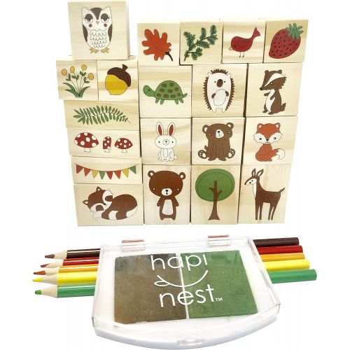  [아마존베스트]Hapinest Woodland Animal Wooden Stamp and Sticker Set for Kids Boys and Girls, 68 Pieces, Arts and Crafts Gifts Age 4, 5, 6, 7, 8, 9, 10 Years Old