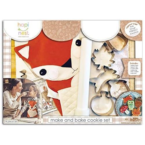  [아마존베스트]Hapinest Kids Baking Set for Girls Gifts Ages 4 5 6 7 8 year old Make and Bake Cookies Kit Fox Apron and Fall Cookie Cutters, 14 pieces