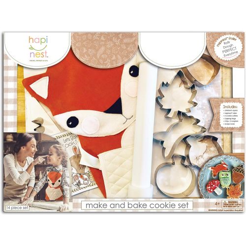  [아마존베스트]Hapinest Kids Baking Set for Girls Gifts Ages 4 5 6 7 8 year old Make and Bake Cookies Kit Fox Apron and Fall Cookie Cutters, 14 pieces