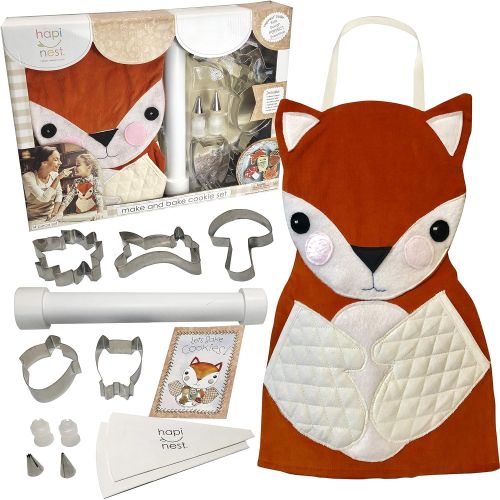  [아마존베스트]Hapinest Kids Baking Set for Girls Gifts Ages 4 5 6 7 8 year old Make and Bake Cookies Kit Fox Apron and Fall Cookie Cutters, 14 pieces