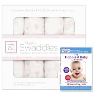 SwaddleDesigns Cotton Muslin Swaddle Blankets, Set of 4 + The Happiest Baby DVD Bundle, Pastel...