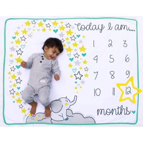  Happily Ever After Baby Monthly Milestone Blanket - for First Year Photography with Frame Star Accessory | Photo Prop Set | 100% Cotton | 100 x 120 Centimetres