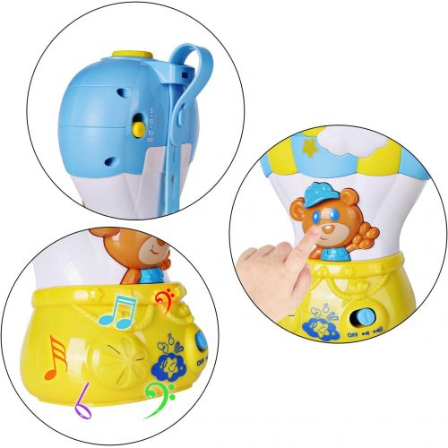  Happkid Baby Crib Soother Baby Soother for Sleep, Air Balloon Light Soothe with Colored Projector and Melodies, Yellow, Blue (4233T)