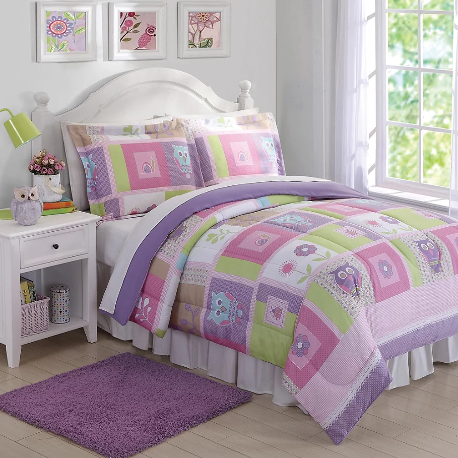 Happy Owls Comforter Set in PinkPurple