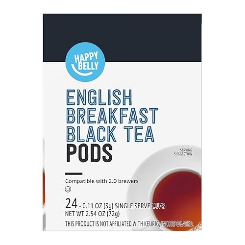  Amazon Brand - Happy Belly Tea Pods, English Breakfast, 24 Count, Compatible with 2.0 K-Cup Brewers