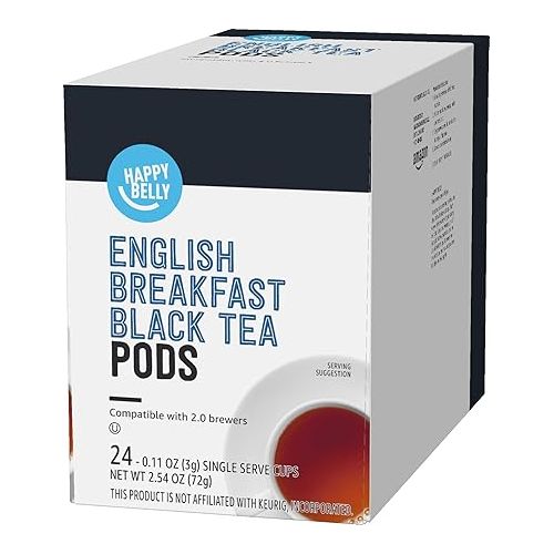  Amazon Brand - Happy Belly Tea Pods, English Breakfast, 24 Count, Compatible with 2.0 K-Cup Brewers