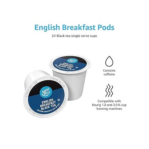  Amazon Brand - Happy Belly Tea Pods, English Breakfast, 24 Count, Compatible with 2.0 K-Cup Brewers