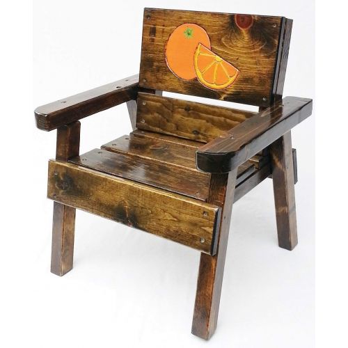  Happy Chairs and More Kids IndoorOutdoor Wood Chair, Heirloom Gift, Patio or Garden Furniture, Engraved and Painted Oranges