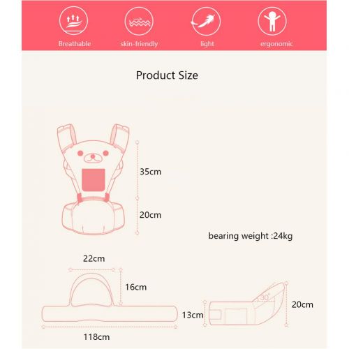  Happy Cherry Soft Baby Carrier, Ergonomic Hip Seat Baby Carrier for Toddler Infants Up to 53lb, Breathable Adjustable Baby Carrier Backpack