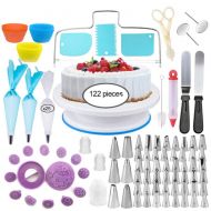 Happy Co. 122pcs Cake Decorating Supplies Kit, Piping tips and Bags, Non-slip Cake Turntable, Fondant Presses, Cupcake Decorating set, Cake Leveler, Icing Spatulas and Scrapers, Cake Pen, Pa