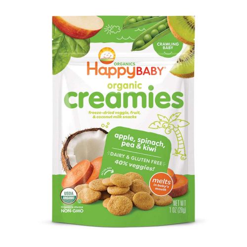  Happy Creamies Happy Baby Organics Creamies Freeze-Dried Veggie & Fruit Snacks with Coconut Milk, Apple Spinach Pea & Kiwi, 1 Ounce (Pack of 8)