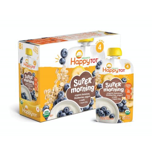  [아마존베스트]Happy Baby Happy Tot Organic Stage 4 Super Morning Organic Bananas Blueberries Yogurt & Oats + Super Chia, 4...