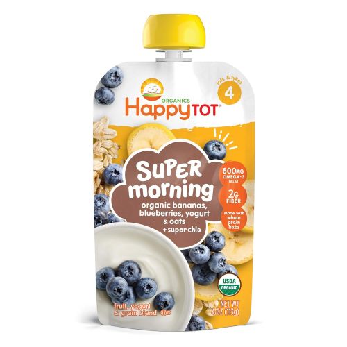  [아마존베스트]Happy Baby Happy Tot Organic Stage 4 Super Morning Organic Bananas Blueberries Yogurt & Oats + Super Chia, 4...