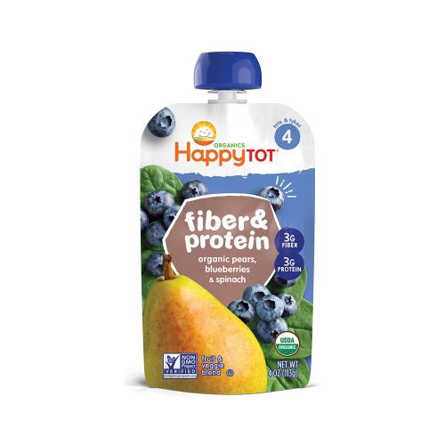  [아마존베스트]Happy Baby Happy Tot Organic Stage 4 Fiber & Protein, Pears, Blueberries & Spinach, 4 Ounce (Pack of 16)