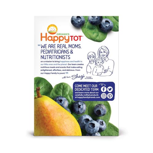  [아마존베스트]Happy Baby Happy Tot Organic Stage 4 Fiber & Protein, Pears, Blueberries & Spinach, 4 Ounce (Pack of 16)