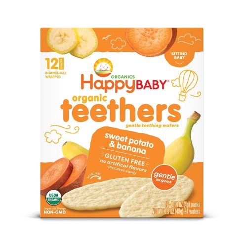  [아마존베스트]Happy Baby Gentle Teethers Organic Teething Wafers Banana Sweet Potato, 12 Count Box (Pack of...