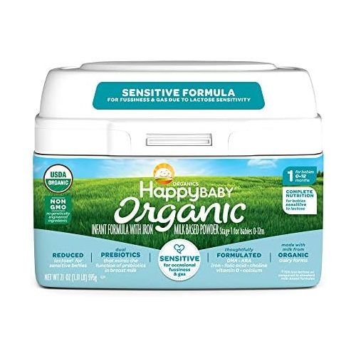  [아마존베스트]Happy Baby Organic Stage 1 Infant Formula Sensitive, 21 Ounce Organic Formula Dual Prebiotics, Milk Based Powder, Non-GMO (Packaging May Vary)