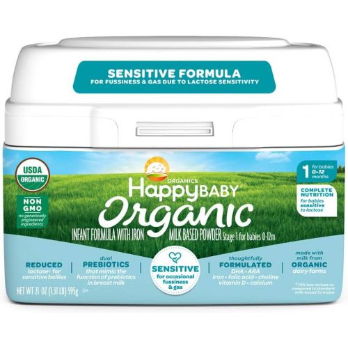  [아마존베스트]Happy Baby Organic Stage 1 Infant Formula Sensitive, 21 Ounce Organic Formula Dual Prebiotics, Milk Based Powder, Non-GMO (Packaging May Vary)