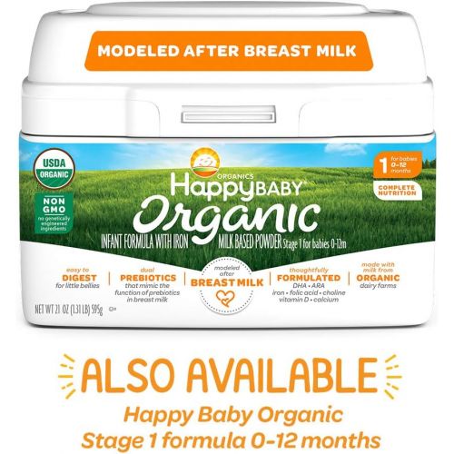  [아마존베스트]Happy Baby Organic Stage 1 Infant Formula Sensitive, 21 Ounce Organic Formula Dual Prebiotics, Milk Based Powder, Non-GMO (Packaging May Vary)