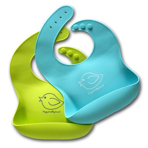  [아마존베스트]Happy Healthy Parent Silicone Baby Bibs Easily Wipe Clean - Comfortable Soft Waterproof Bib Keeps Stains Off, Set of 2 Colors (Lime Green/Turquoise)