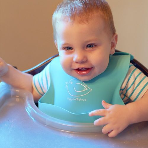  [아마존베스트]Happy Healthy Parent Silicone Baby Bibs Easily Wipe Clean - Comfortable Soft Waterproof Bib Keeps Stains Off, Set of 2 Colors (Lime Green/Turquoise)