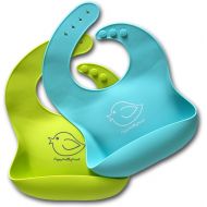 Happy Healthy Parent Silicone Baby Bibs Easily Wipe Clean - Comfortable Soft Waterproof Bib Keeps Stains Off, Set of 2 Colors (Lime Green/Turquoise)