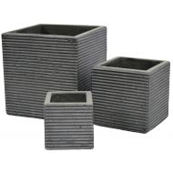 Happy Planter Cubes Lines Natural Cement Fiber Planter Set, Color: Charcoal
