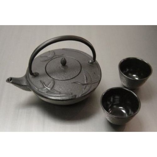  Happy Sales Happy Sales Cast Iron Tea Pot Tea Set Crane Black 3 pc Set, Black