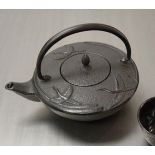  Happy Sales Happy Sales Cast Iron Tea Pot Tea Set Crane Black 3 pc Set, Black