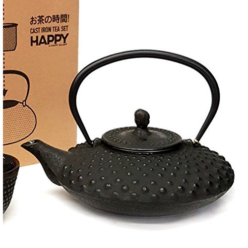  Happy Sales HSCT-MCB15, Cast Iron Tea Pot Tea Set Shogun, Black