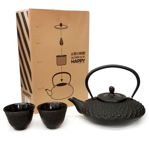  Happy Sales HSCT-MCB15, Cast Iron Tea Pot Tea Set Shogun, Black