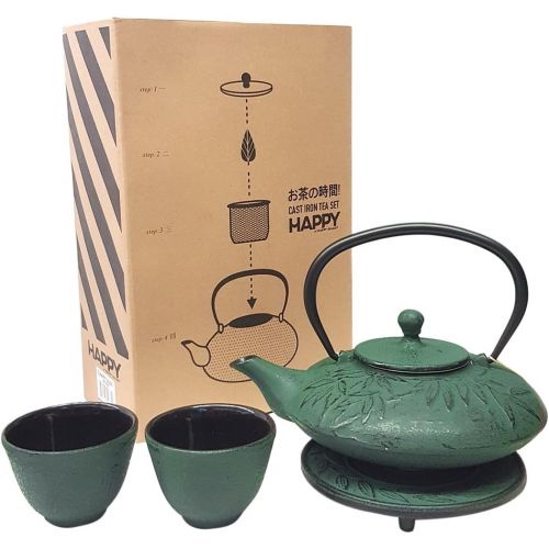  Happy Sales , Cast Iron Tea Pot Tea Set Mochi Bamboo Green