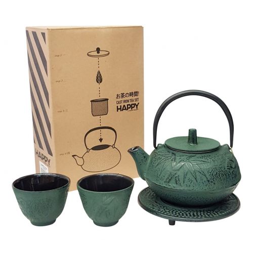  Happy Sales HSCT-BMG04, Cast Iron Tea Pot Tea Set Green Bamboo