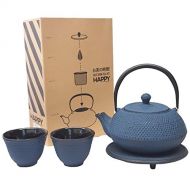 Happy Sales HSCT-ABL02, Happy Sales Cast Iron Tea Pot Tea Set Blue ARR
