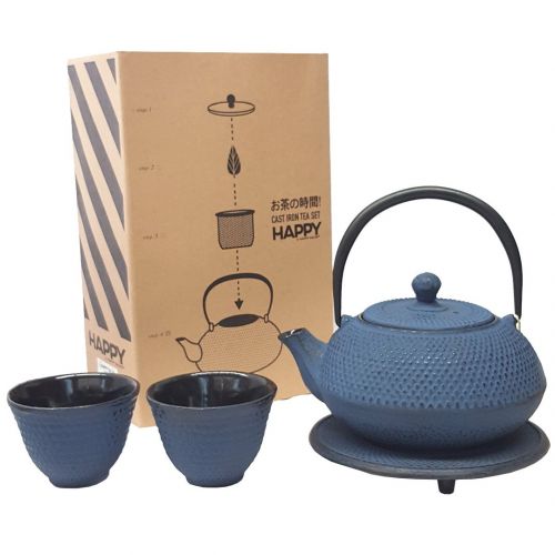  Happy Sales HSCT-ABL02, Happy Sales Cast Iron Tea Pot Tea Set Blue ARR