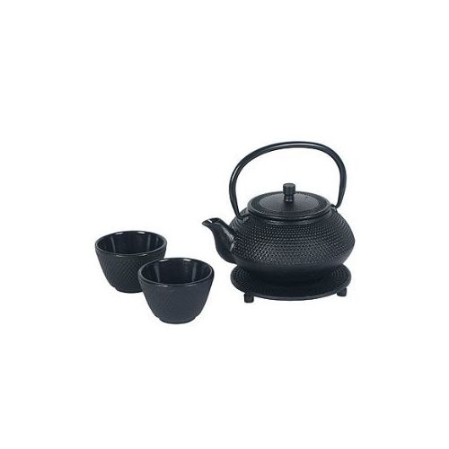  Happy Sales HSCT-ABK01, Cast Iron Tea Pot Tea Set Black ARR w/Trivet