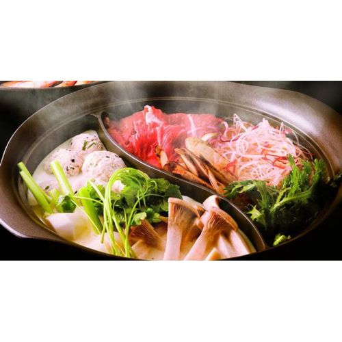  [아마존베스트]Happy Sales HSSHA-PNDUL, 90 fl.oz. Shabu Shabu Hot Pot, Dual Sided Hot Pot with Divider Nabe Sukiyaki Pan, Die-Cast Aluminum