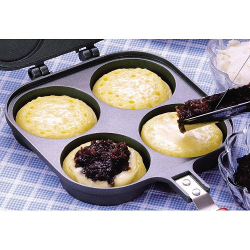  [아마존베스트]Happy Sales HSOB-YKP4B, Japanese Obanyaki Pan, 3 Inch Diameter Stuffed Pancake Toaster Nonstick Aluminum Pan