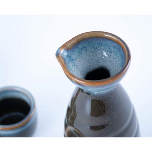  [아마존베스트]Happy Sales HSSS-TURQ32, Perfect 5 pc Ceramic Sake set, Turquoise Black