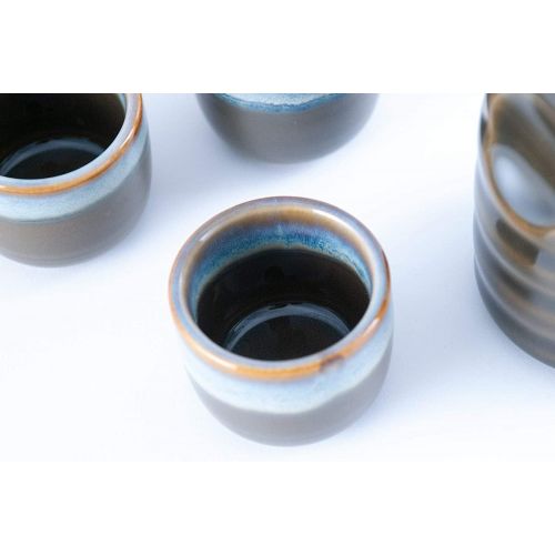  [아마존베스트]Happy Sales HSSS-TURQ32, Perfect 5 pc Ceramic Sake set, Turquoise Black
