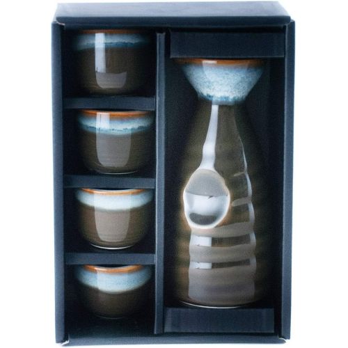  [아마존베스트]Happy Sales HSSS-TURQ32, Perfect 5 pc Ceramic Sake set, Turquoise Black