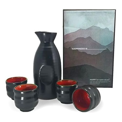  [아마존베스트]Happy Sales 5 piece Ceramic Sake set - Red & Black