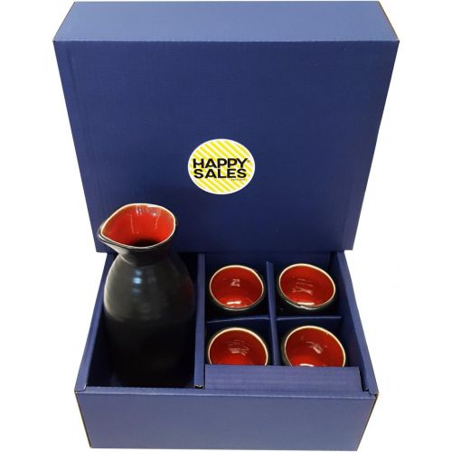  [아마존베스트]Happy Sales 5 piece Ceramic Sake set - Red & Black