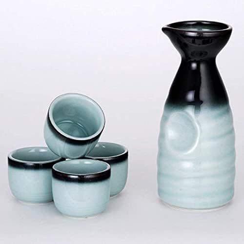  [아마존베스트]Happy Sales HSSS-BLU03, 5 piece Ceramic Sake set - Grey Blue