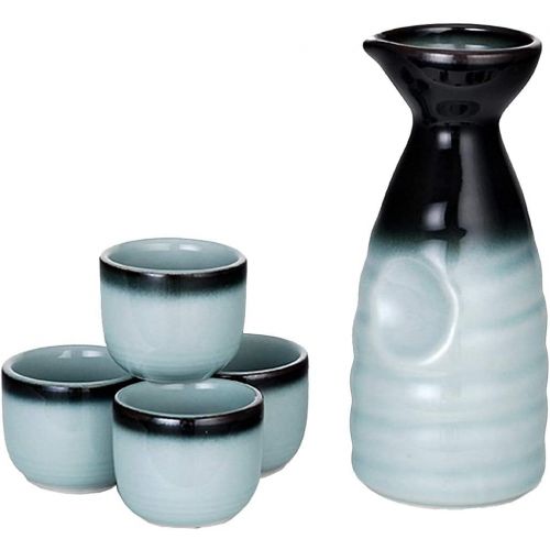  [아마존베스트]Happy Sales HSSS-BLU03, 5 piece Ceramic Sake set - Grey Blue