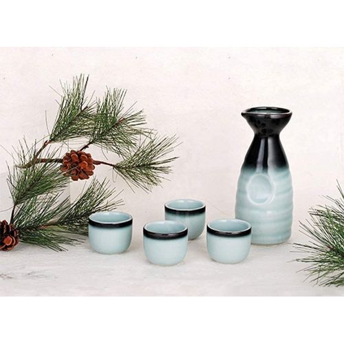  [아마존베스트]Happy Sales HSSS-BLU03, 5 piece Ceramic Sake set - Grey Blue
