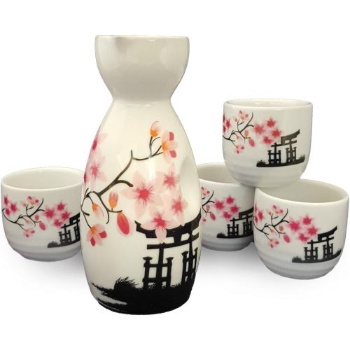  [아마존베스트]Happy Sales Japanese Sake Set White and Pink Blossom