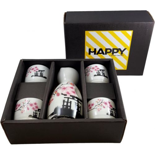  [아마존베스트]Happy Sales Japanese Sake Set White and Pink Blossom