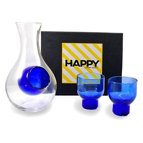  [아마존베스트]Happy Sales HSSS-GLB12, Blue Glass Sake Set for Cold Sake